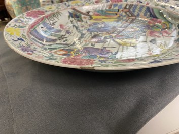 A large Chinese famille rose 'deer hunt' dish, Yongzheng